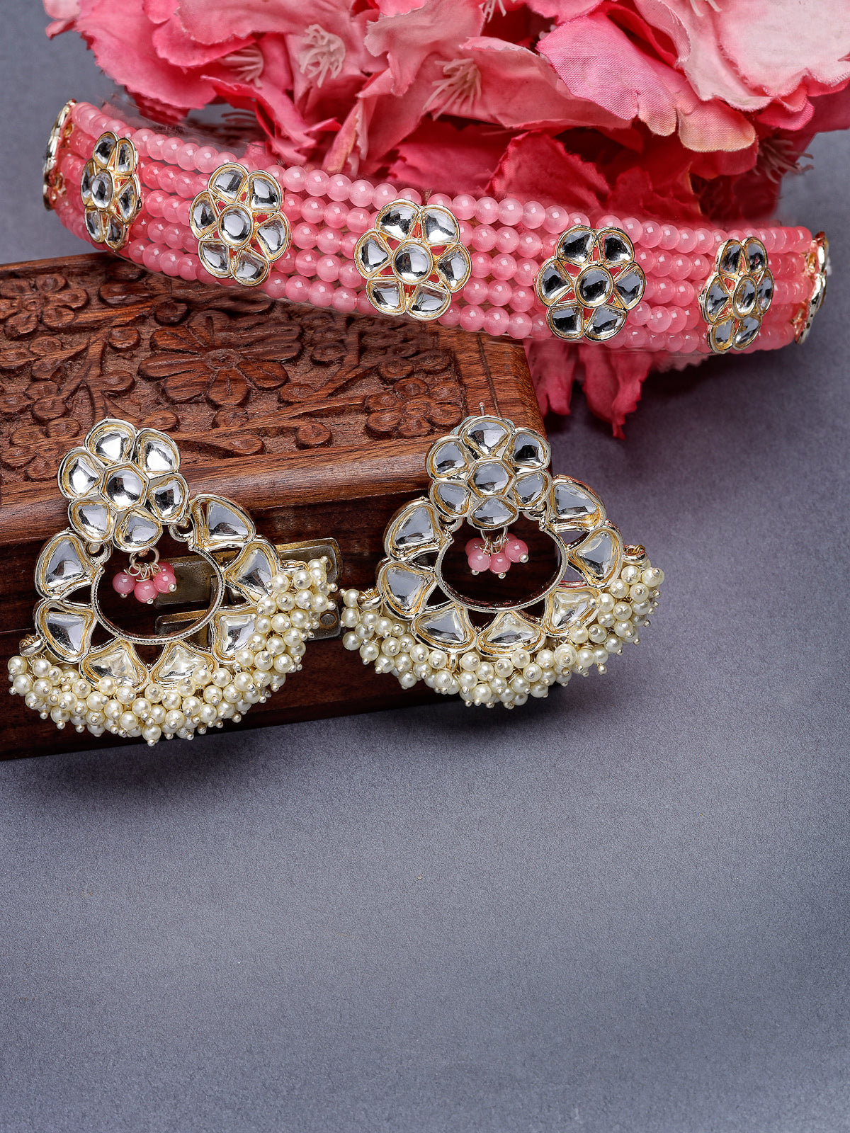 Studio Sukkhi Decorative Gold Plated Pink Kundan & Beads Choker Necklace Set For Women NS105832