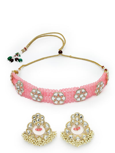 Studio Sukkhi Decorative Gold Plated Pink Kundan & Beads Choker Necklace Set For Women NS105832