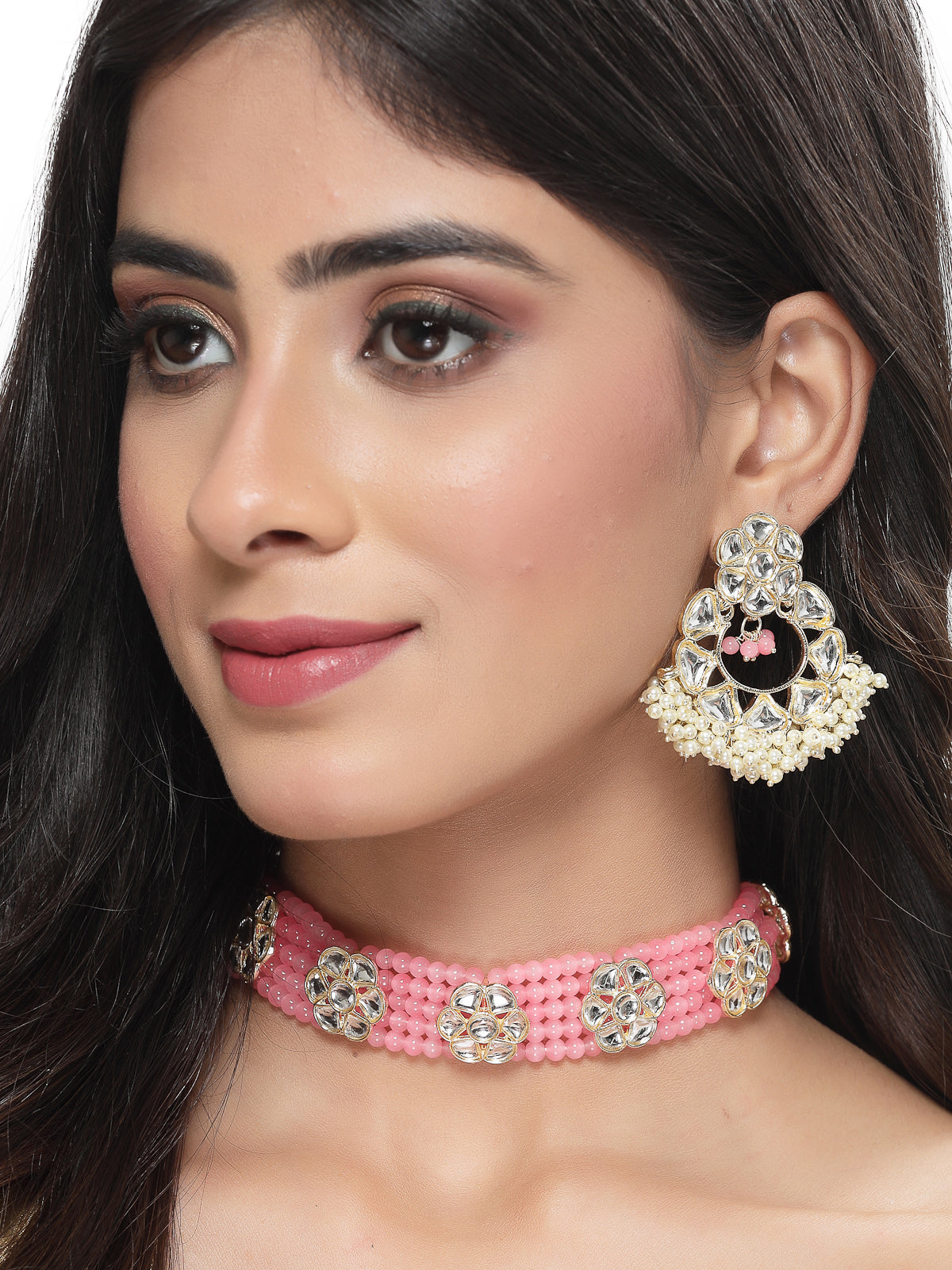 Studio Sukkhi Decorative Gold Plated Pink Kundan & Beads Choker Necklace Set For Women NS105832