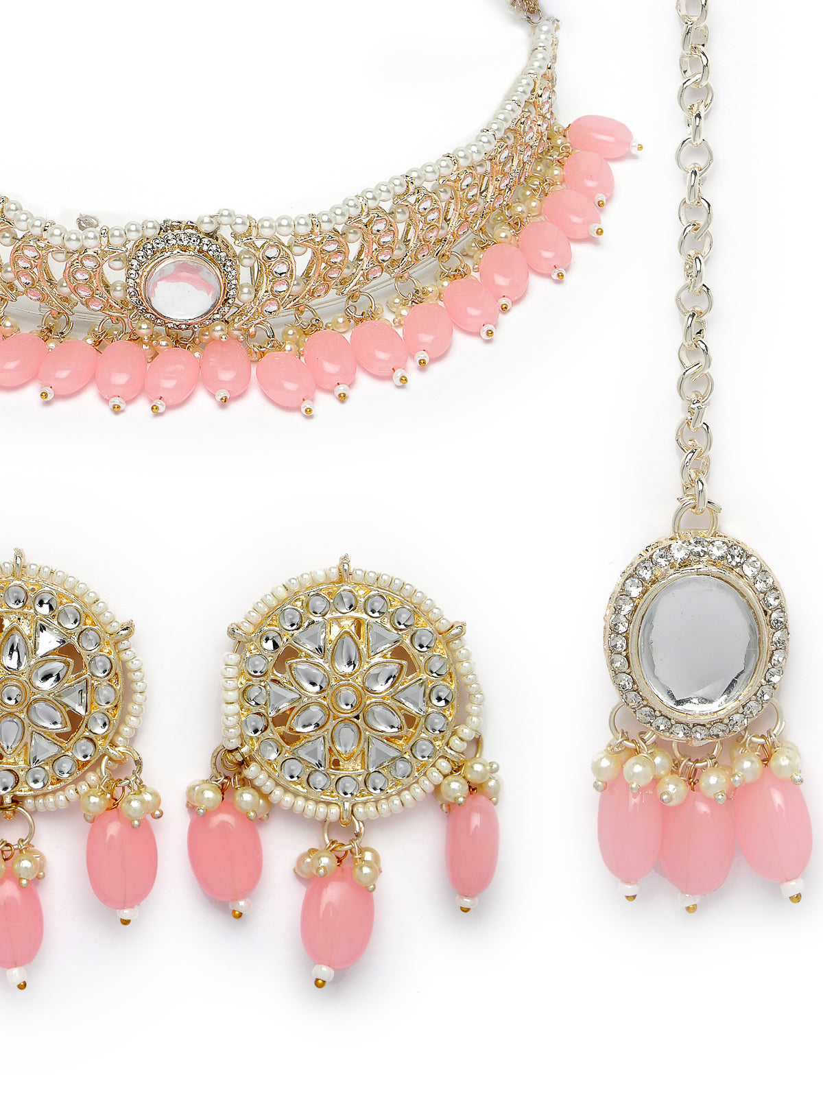 Studio Sukkhi Distinguished Gold Plated Pink Kundan & Beads Choker Necklace Set For Women NS105833