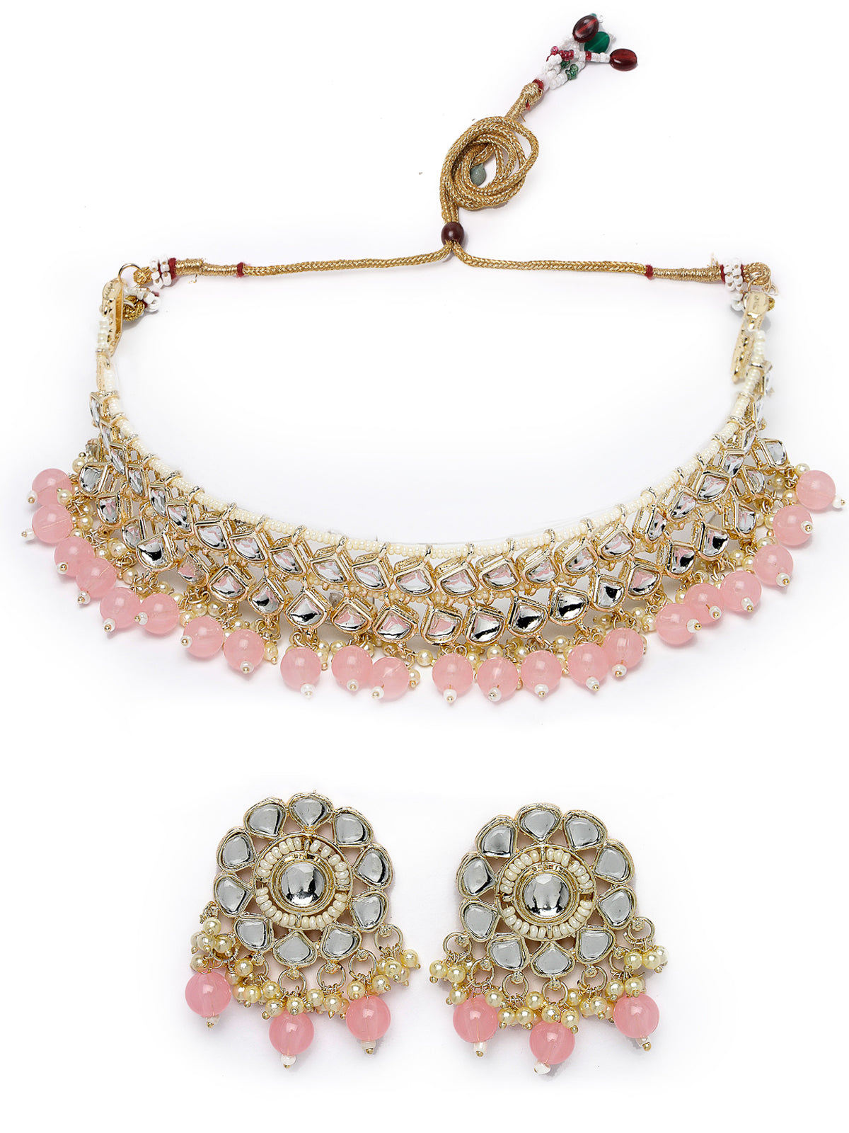Studio Sukkhi Appealing Gold Plated Pink Kundan & Beads Choker Necklace Set For Women NS105834