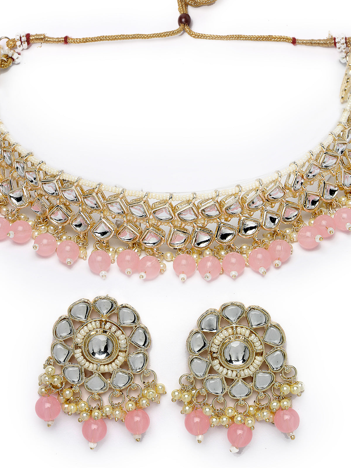 Studio Sukkhi Appealing Gold Plated Pink Kundan & Beads Choker Necklace Set For Women NS105834
