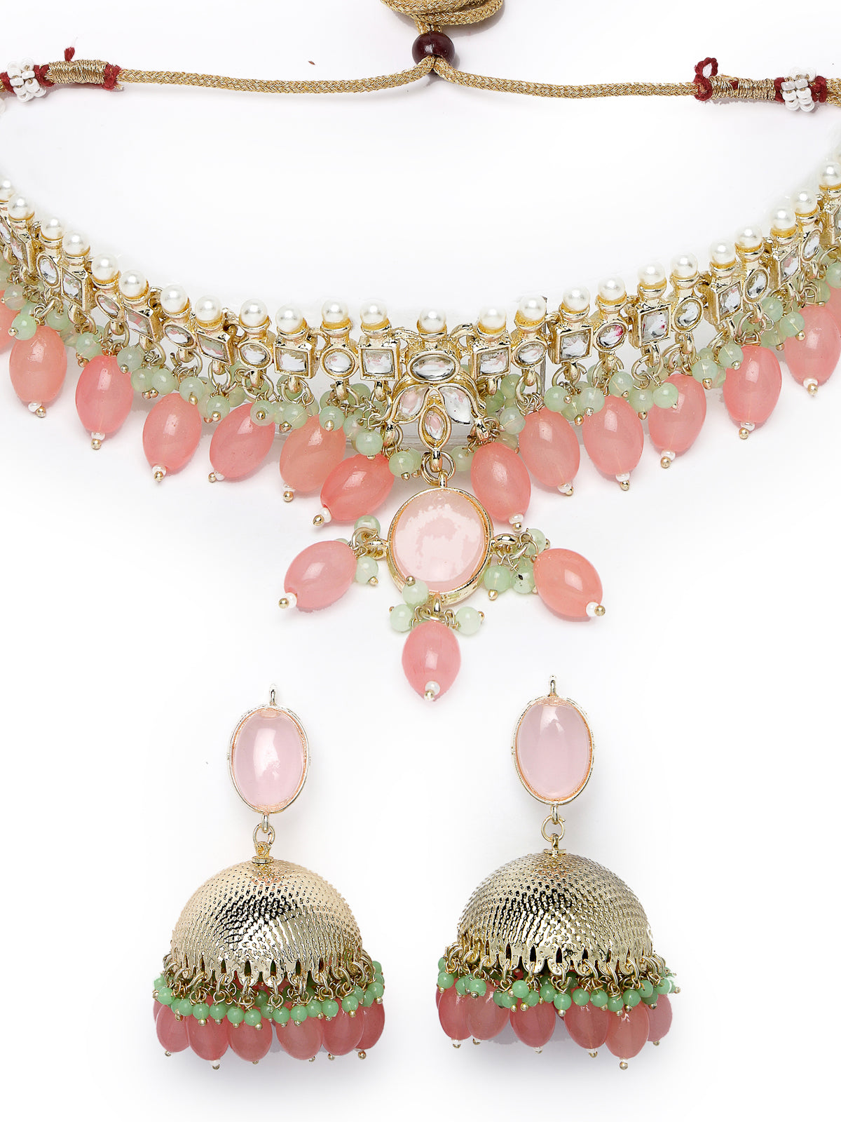 Studio Sukkhi Graceful Gold Plated Pink Kundan & Beads Choker Necklace Set For Women NS105835