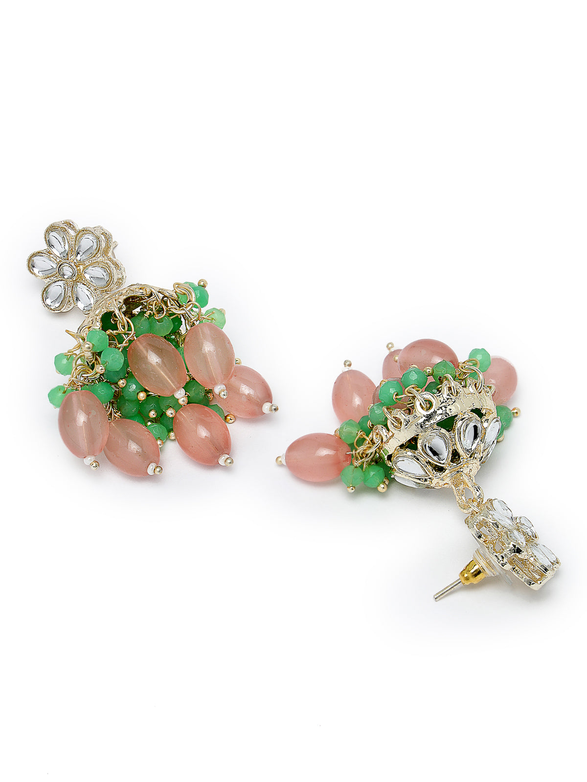 Studio Sukkhi Glamorous Gold Plated Pink & Mint Green Kundan & Beads Choker Necklace Set For Women NS105836