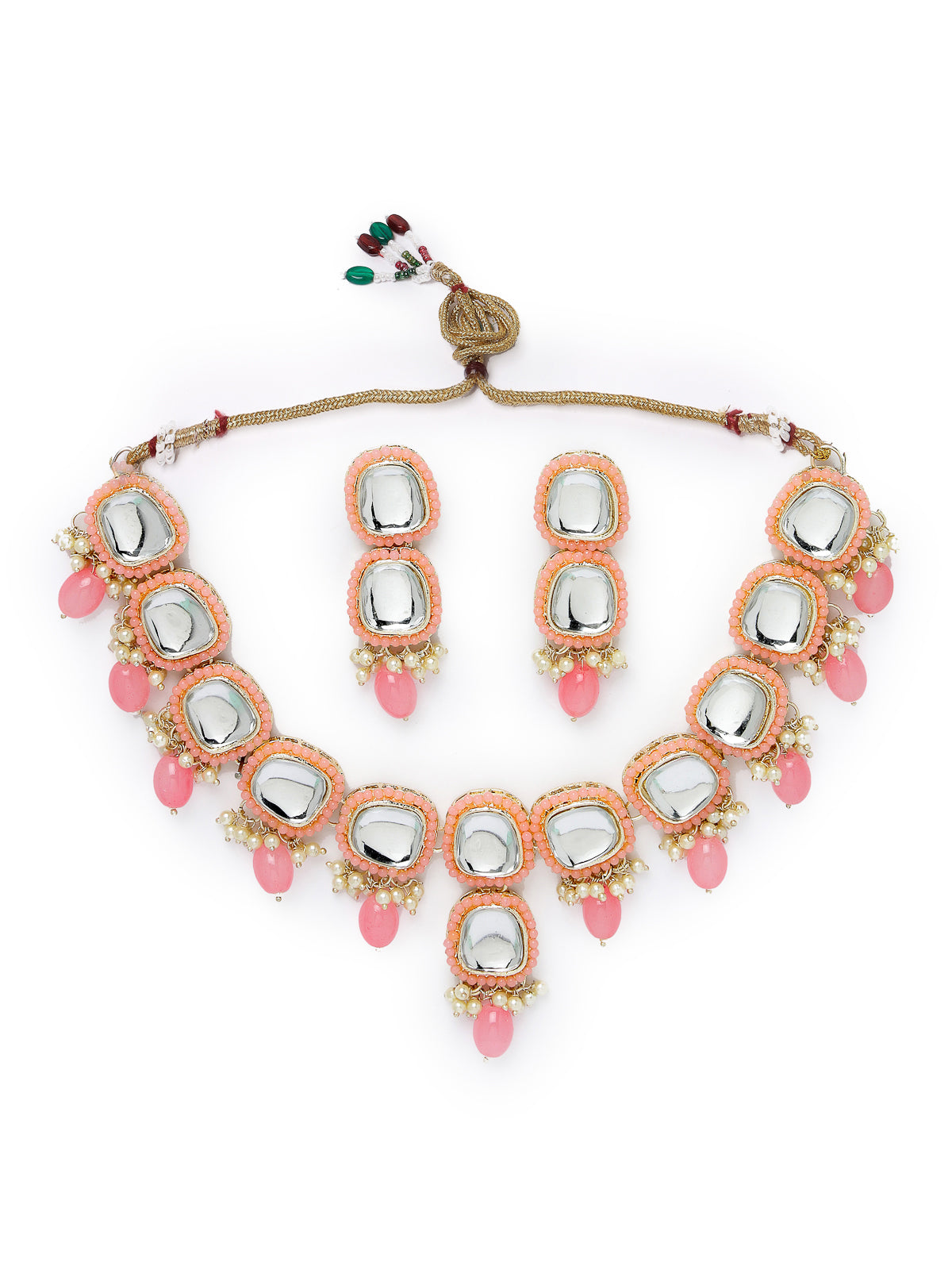 Studio Sukkhi Irresistible Gold Plated Pink Kundan & Beads Choker Necklace Set For Women NS105837