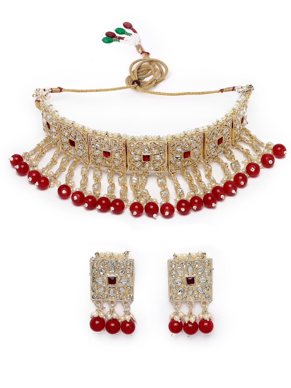 Studio Sukkhi Gold Plated Traditional Kundan & Beads Studded Bridal Choker Necklace With Earrings Jewellery Set For Women NS105838