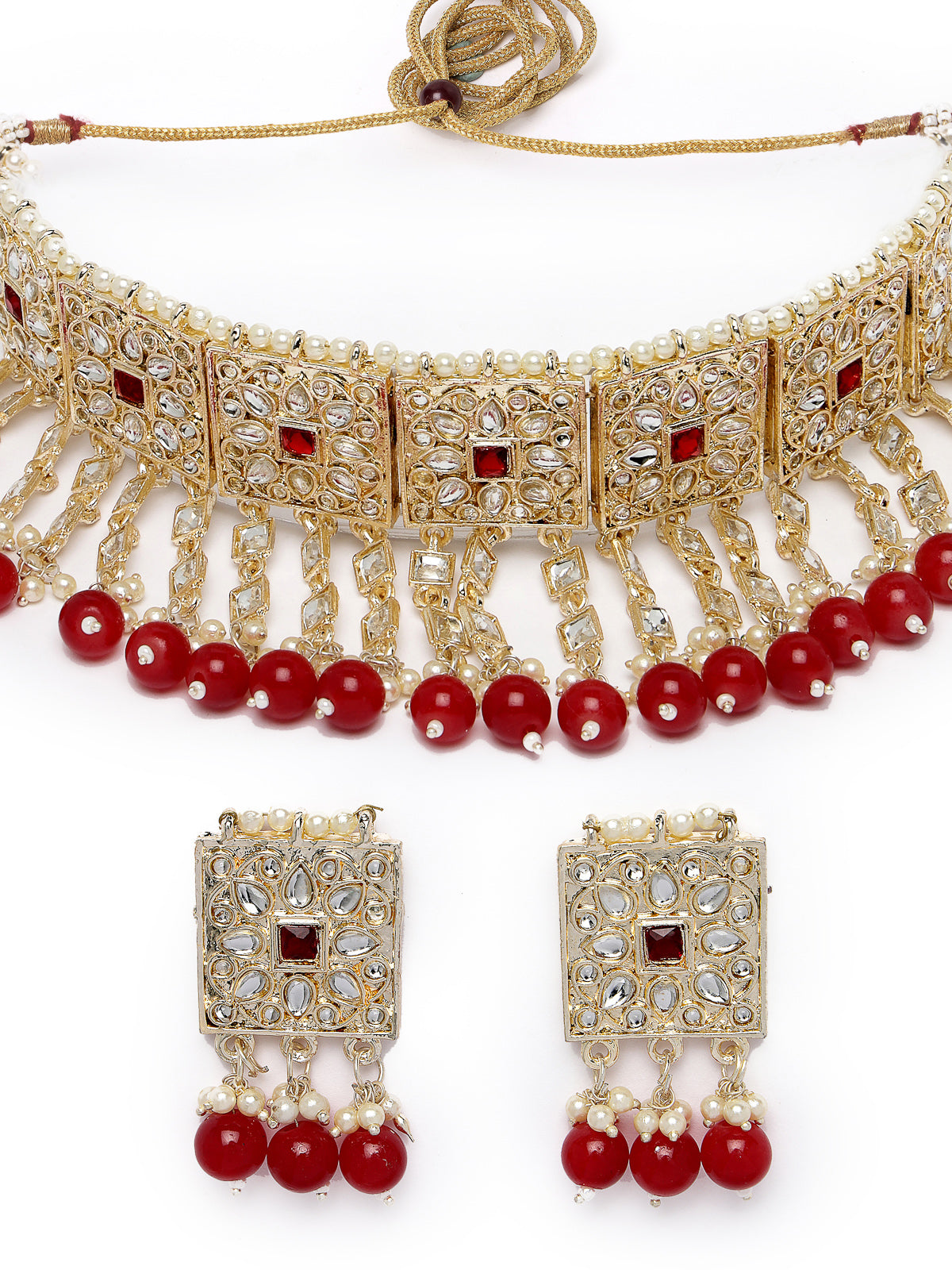 Studio Sukkhi Gold Plated Traditional Kundan & Beads Studded Bridal Choker Necklace With Earrings Jewellery Set For Women NS105838