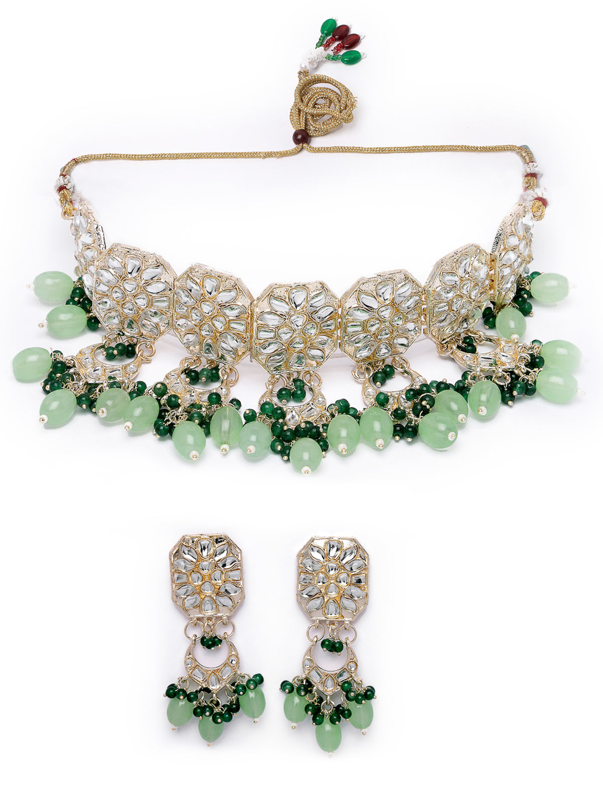 Studio Sukkhi Seaside Gold Plated Mint Green Kundan & Beads Choker Necklace Set For Women NS105839