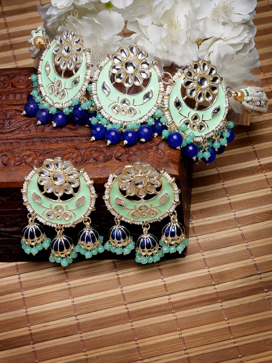 Studio Sukkhi Natural Gold Plated Blue Color Kundan & Beads Choker Necklace Set For Women NS105840