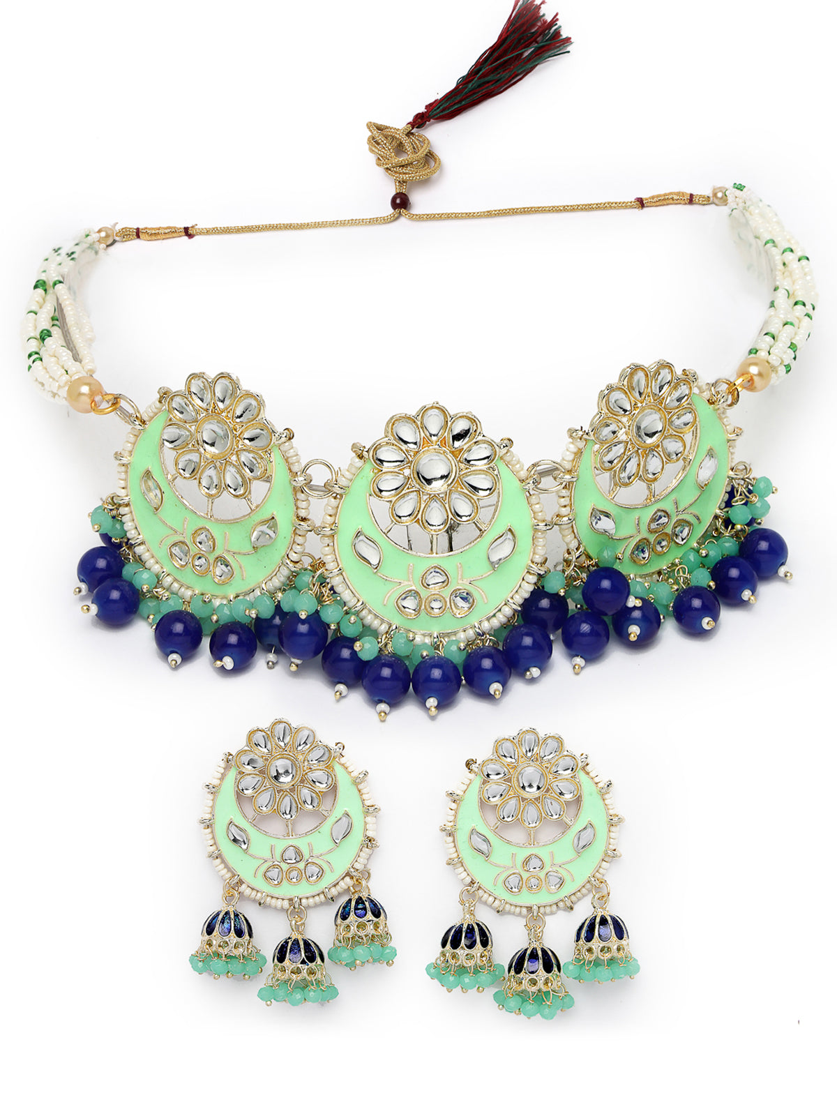 Studio Sukkhi Natural Gold Plated Blue Color Kundan & Beads Choker Necklace Set For Women NS105840