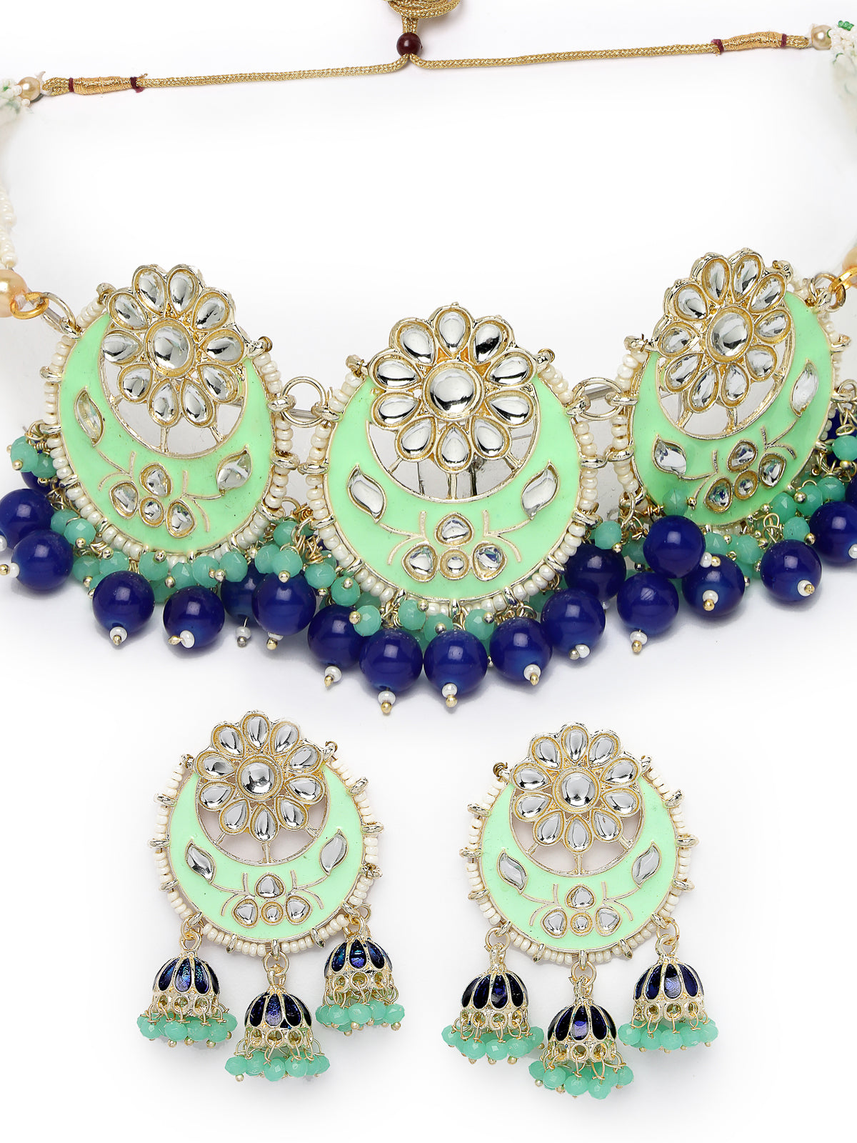 Studio Sukkhi Natural Gold Plated Blue Color Kundan & Beads Choker Necklace Set For Women NS105840