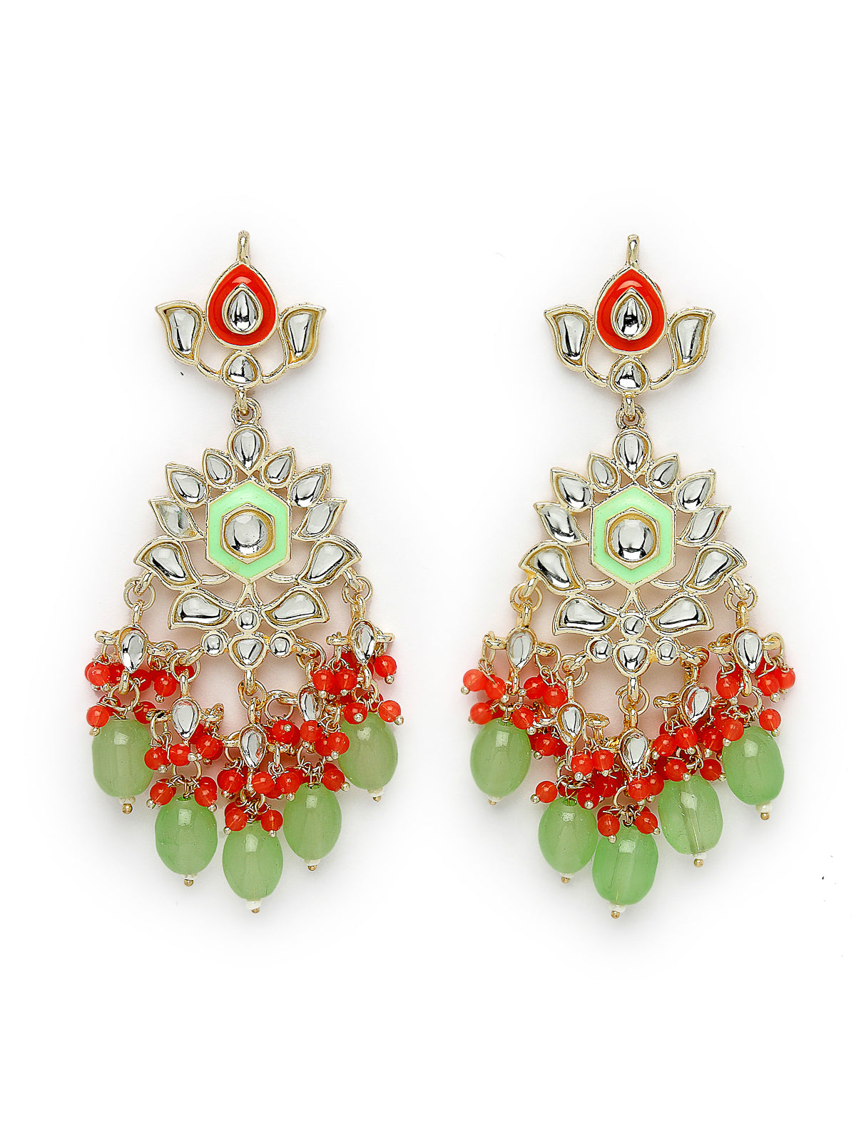 Studio Sukkhi Brilliant Gold Plated Red & Mint Green Kundan & Beads Choker Necklace Set For Women NS105841
