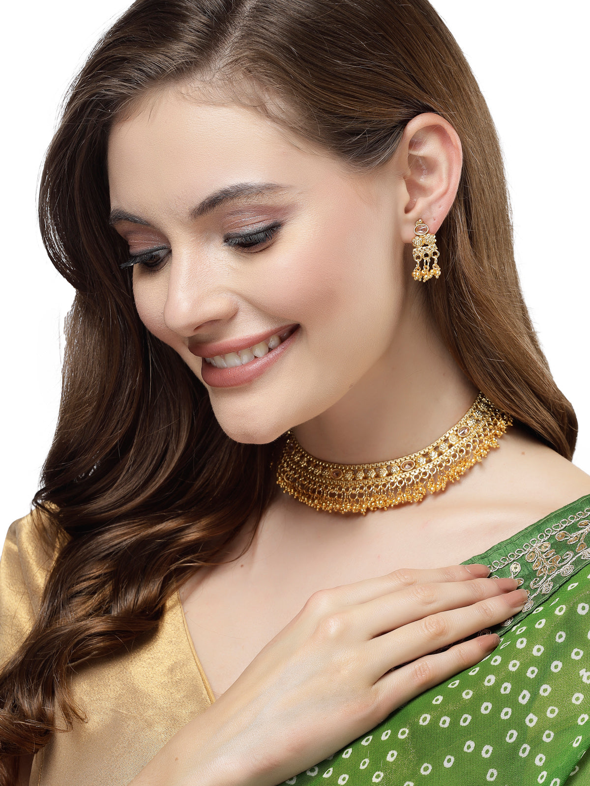 Sukkhi New Design Traditional Gold Plated with Beads Choker Necklace Set with Dangler Earrings Jewellery Set for Women & Girls|Set of 1|NS105846