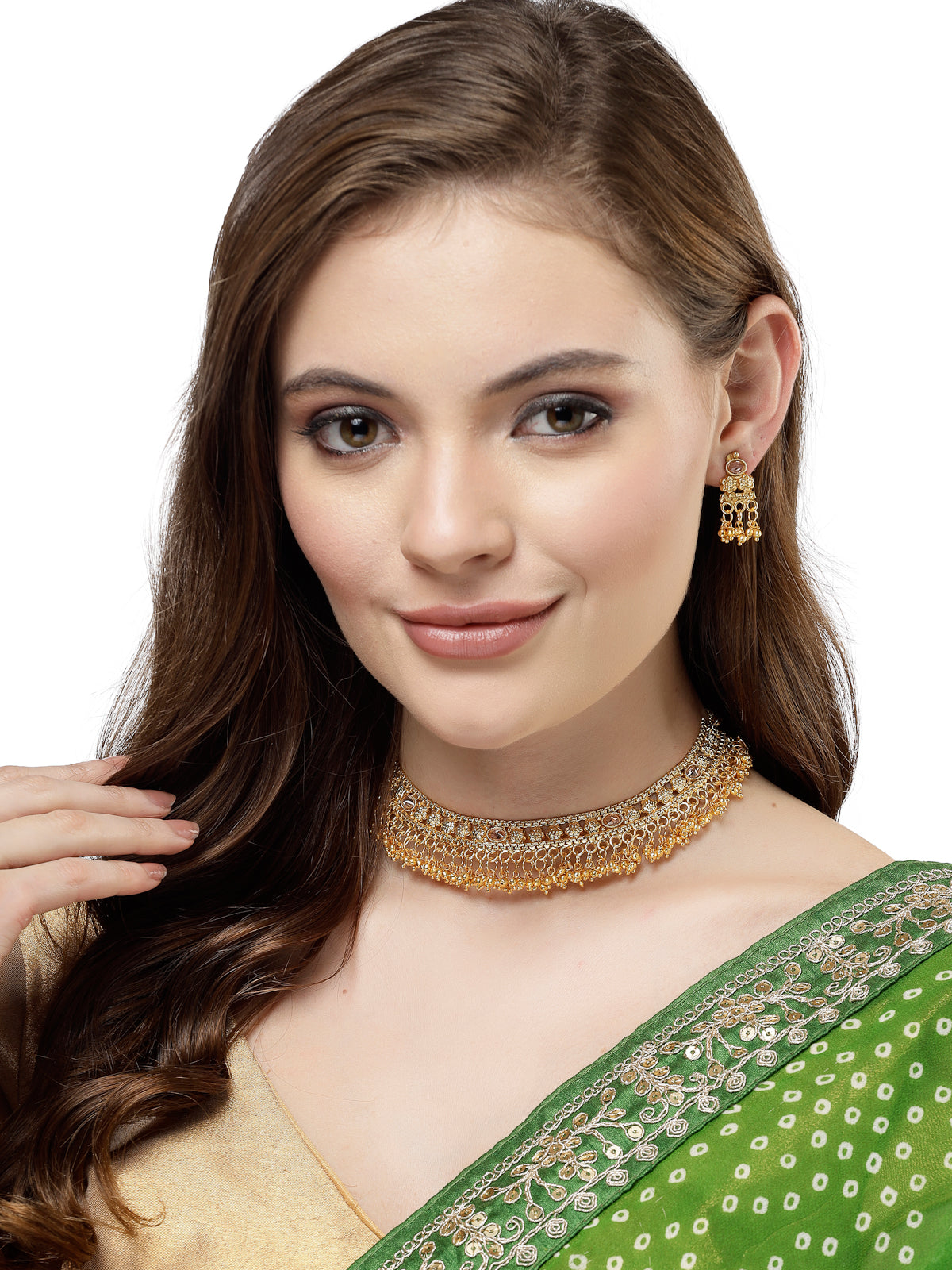 Sukkhi New Design Traditional Gold Plated with Beads Choker Necklace Set with Dangler Earrings Jewellery Set for Women & Girls|Set of 1|NS105846