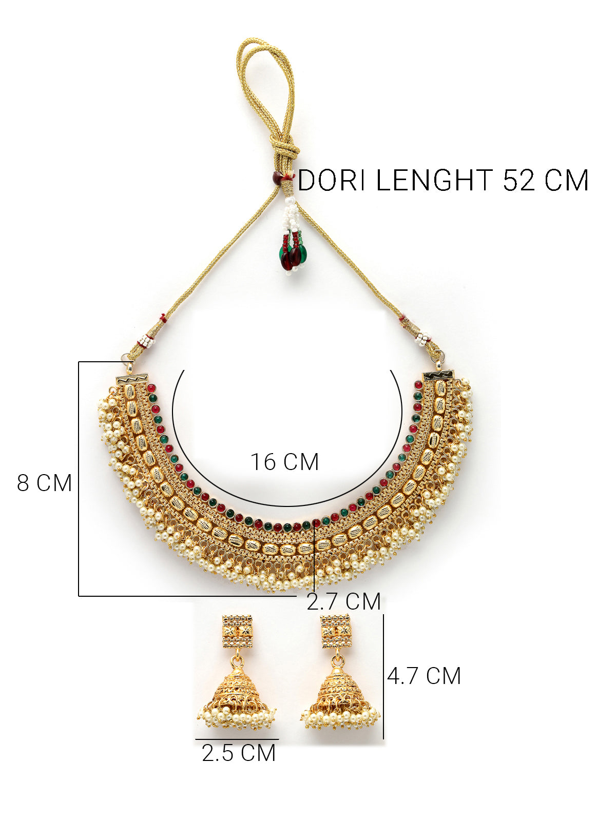 Sukkhi Indian Bridal Gold Plated White Beadded Red Green Colour Choker Necklace Set with Jhumki/Jhumka Earrings Jewellery Set for Women & Girls|Set of 1|NS105847
