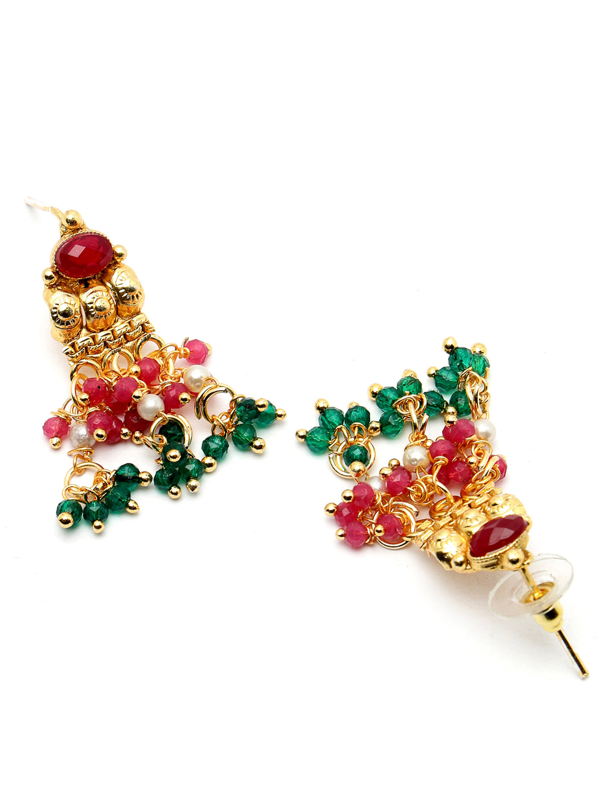 Sukkhi Traditional Classic Gold Plated Red Green Beadded Gold Choker Necklace Set with Dangler Earrings Jewellery Set for Women & Girls|Set of 1|NS105848