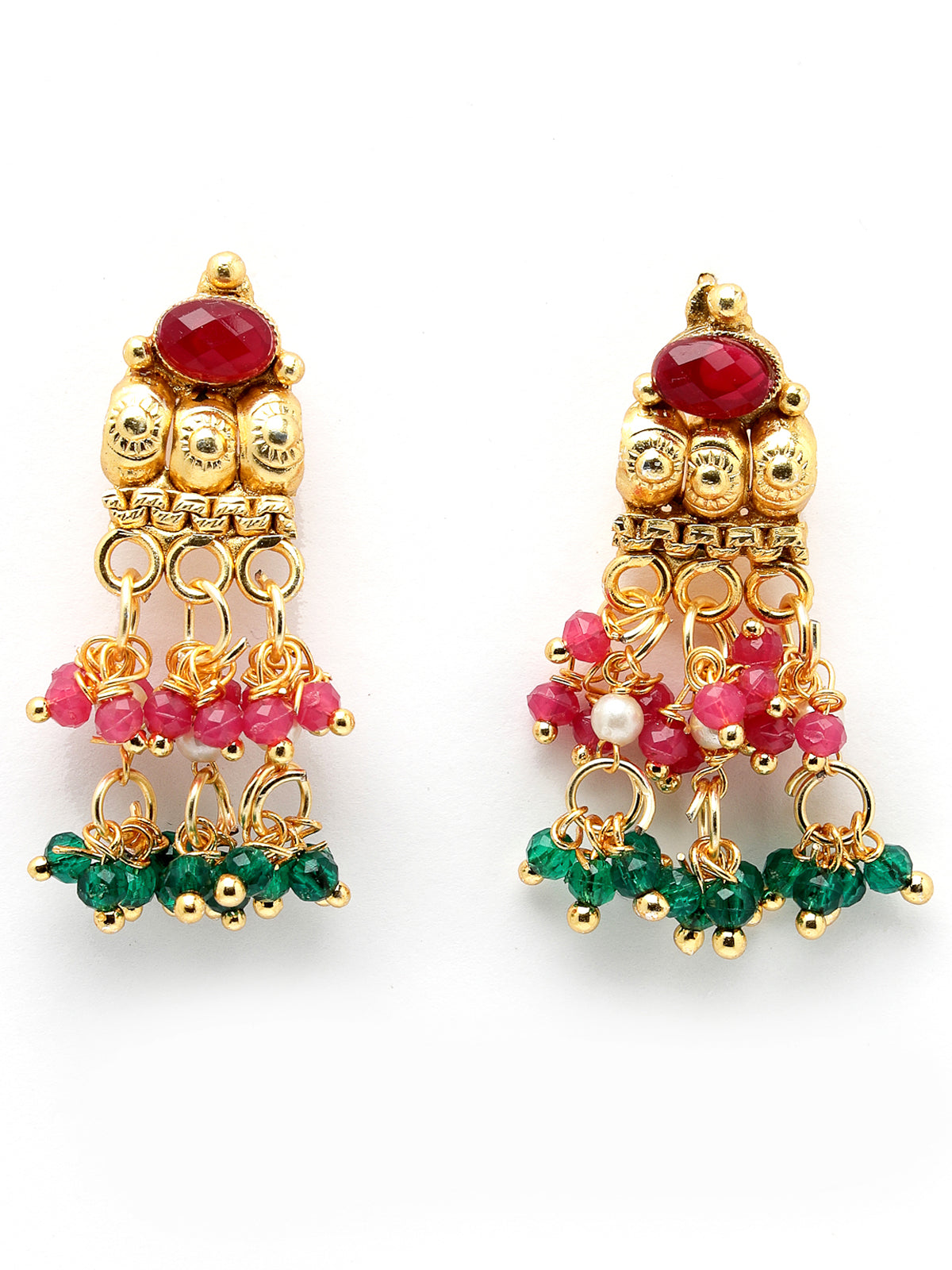 Sukkhi Traditional Classic Gold Plated Red Green Beadded Gold Choker Necklace Set with Dangler Earrings Jewellery Set for Women & Girls|Set of 1|NS105848