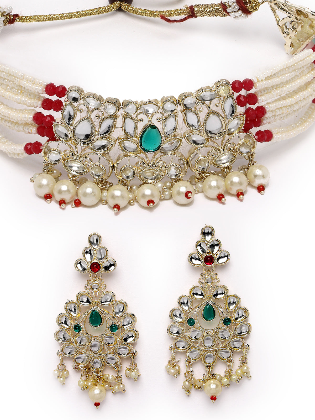 Sukkhi Trendy Traditioanal Multistrand Gold Plated AD Stones With Faux Beads Studded Multiclor Choker Necklace Set With Dangler Earrings | Jewellery Set For Women And Girls | Latest Design|NS105975