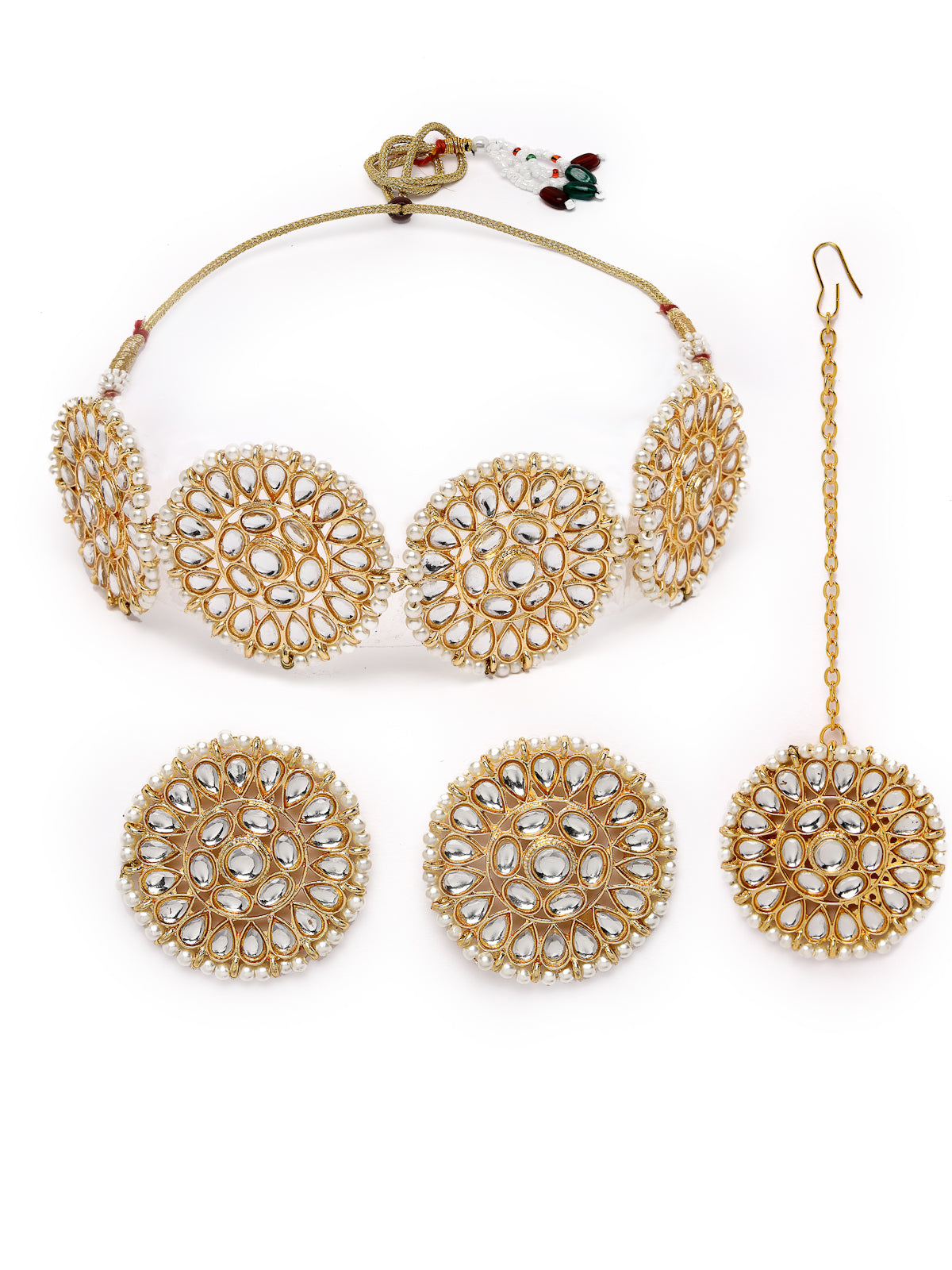 Sukkhi Admirable Geometric Gold Tone Plated Kundan Studded White Collarbone Necklace Set With Studs Earrings Maangtika | Jewellery Set For Women And Girls | Latest Design|NS105986