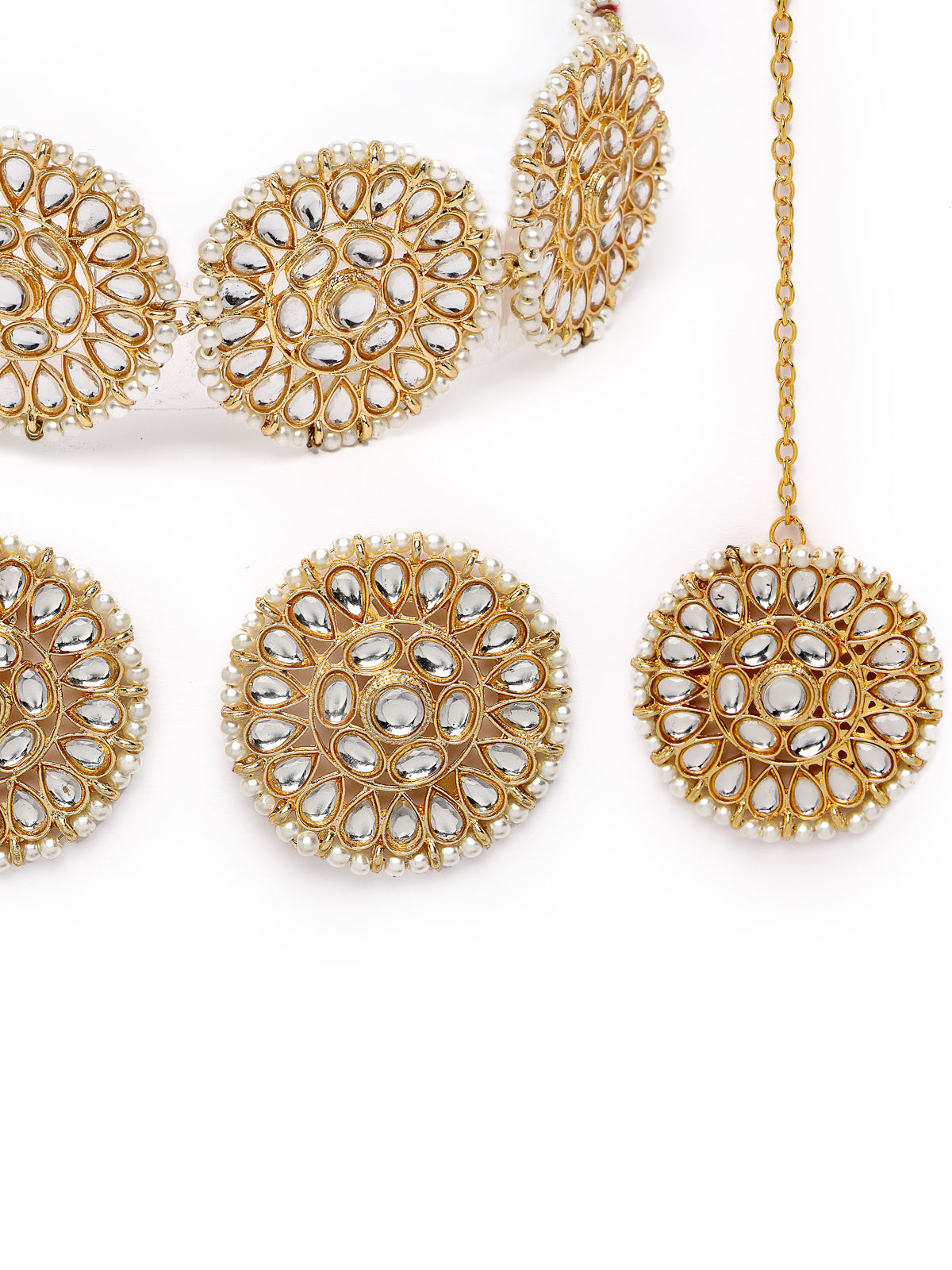 Sukkhi Admirable Geometric Gold Tone Plated Kundan Studded White Collarbone Necklace Set With Studs Earrings Maangtika | Jewellery Set For Women And Girls | Latest Design|NS105986