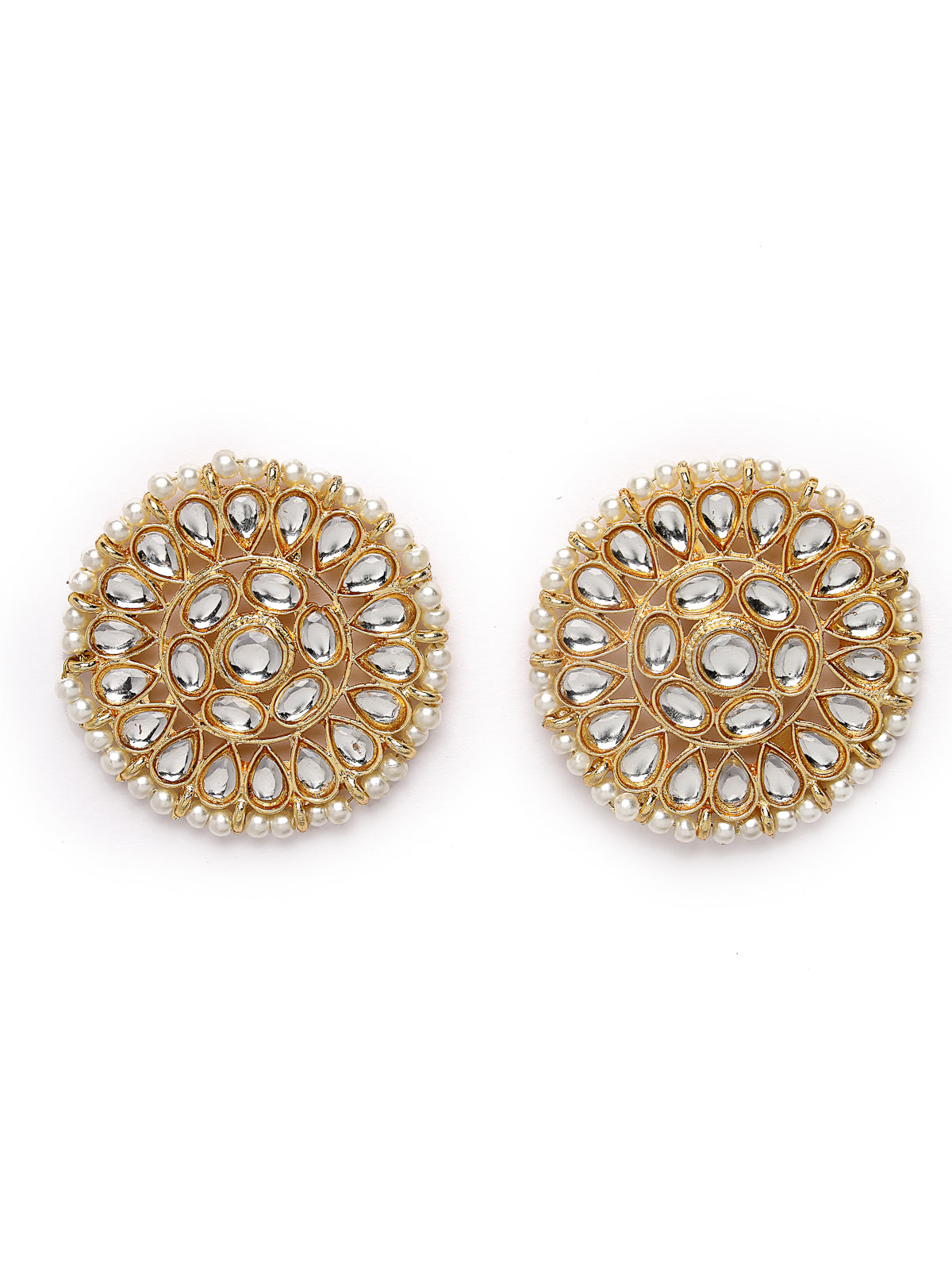 Sukkhi Admirable Geometric Gold Tone Plated Kundan Studded White Collarbone Necklace Set With Studs Earrings Maangtika | Jewellery Set For Women And Girls | Latest Design|NS105986