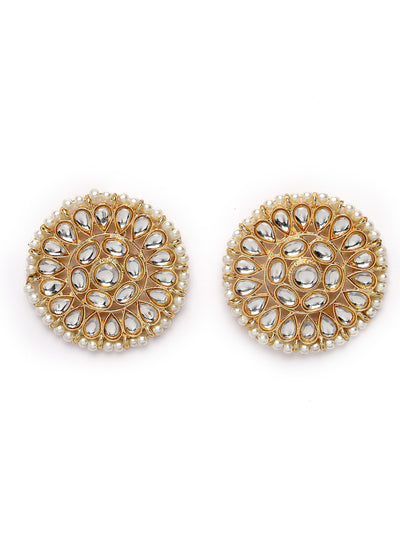 Sukkhi Admirable Geometric Gold Tone Plated Kundan Studded White Collarbone Necklace Set With Studs Earrings Maangtika | Jewellery Set For Women And Girls | Latest Design|NS105986