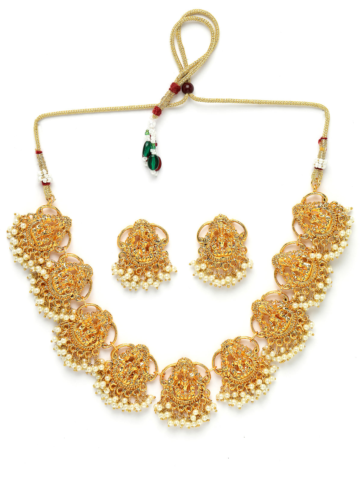 Sukkhi South Indian Temple Gold Plated White Beaded Collarbone Necklace Set with Studs Earrings|Jewellery Set for Women & Girls|Latest Design|NS106010