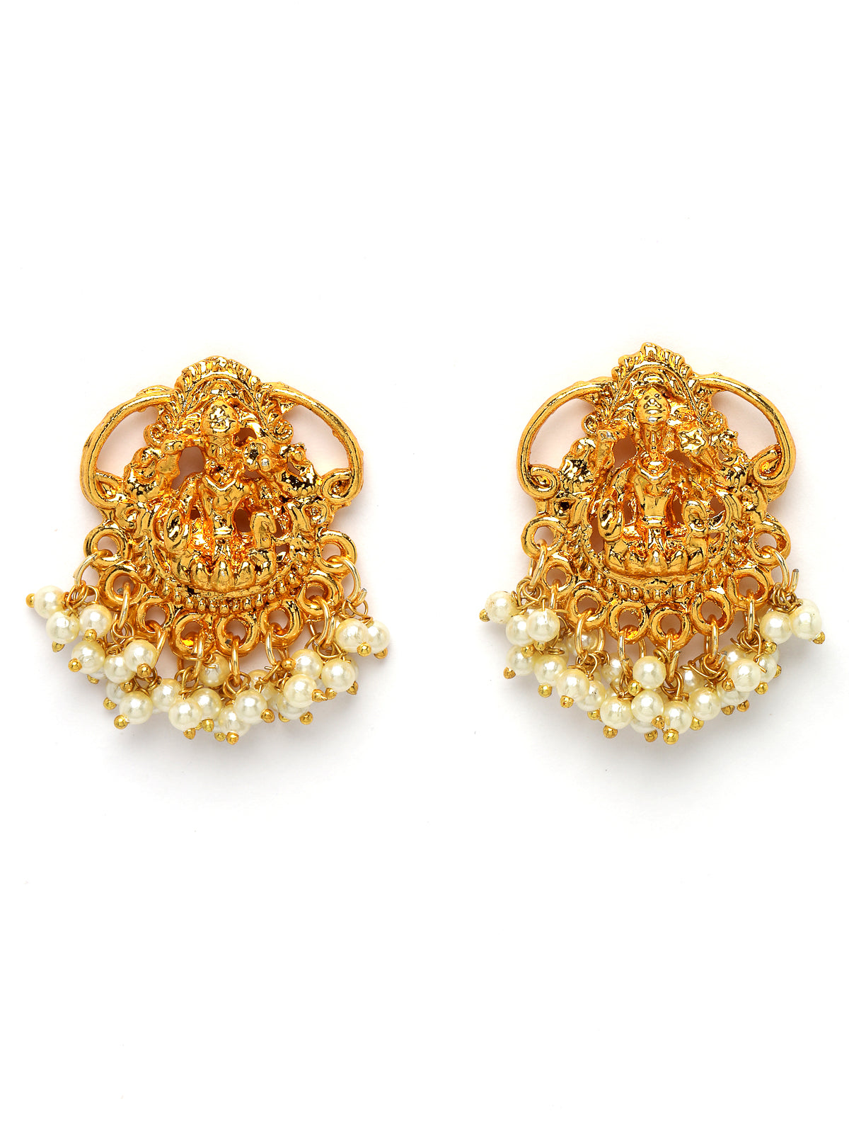 Sukkhi South Indian Temple Gold Plated White Beaded Collarbone Necklace Set with Studs Earrings|Jewellery Set for Women & Girls|Latest Design|NS106010