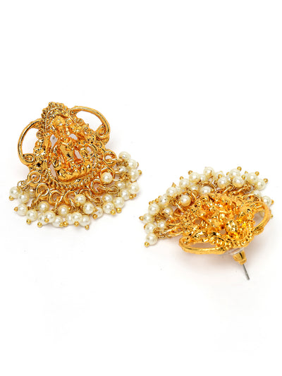 Sukkhi South Indian Temple Gold Plated White Beaded Collarbone Necklace Set with Studs Earrings|Jewellery Set for Women & Girls|Latest Design|NS106010