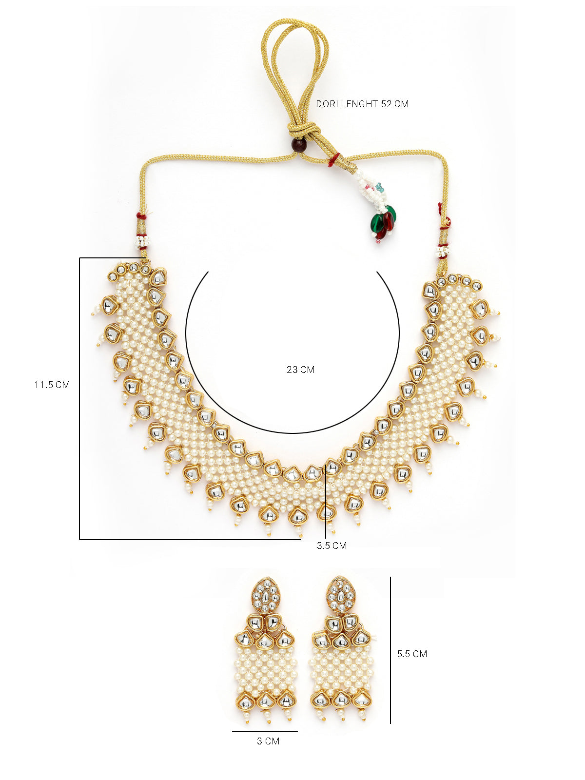Sukkhi Elegant Gold Tone White Pearls & Kundan Choker Necklace Set with Long Danger Earrings Jewellery Set For Women & Girls|Set of 1|NS106041
