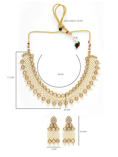 Sukkhi Elegant Gold Tone White Pearls & Kundan Choker Necklace Set with Long Danger Earrings Jewellery Set For Women & Girls|Set of 1|NS106041