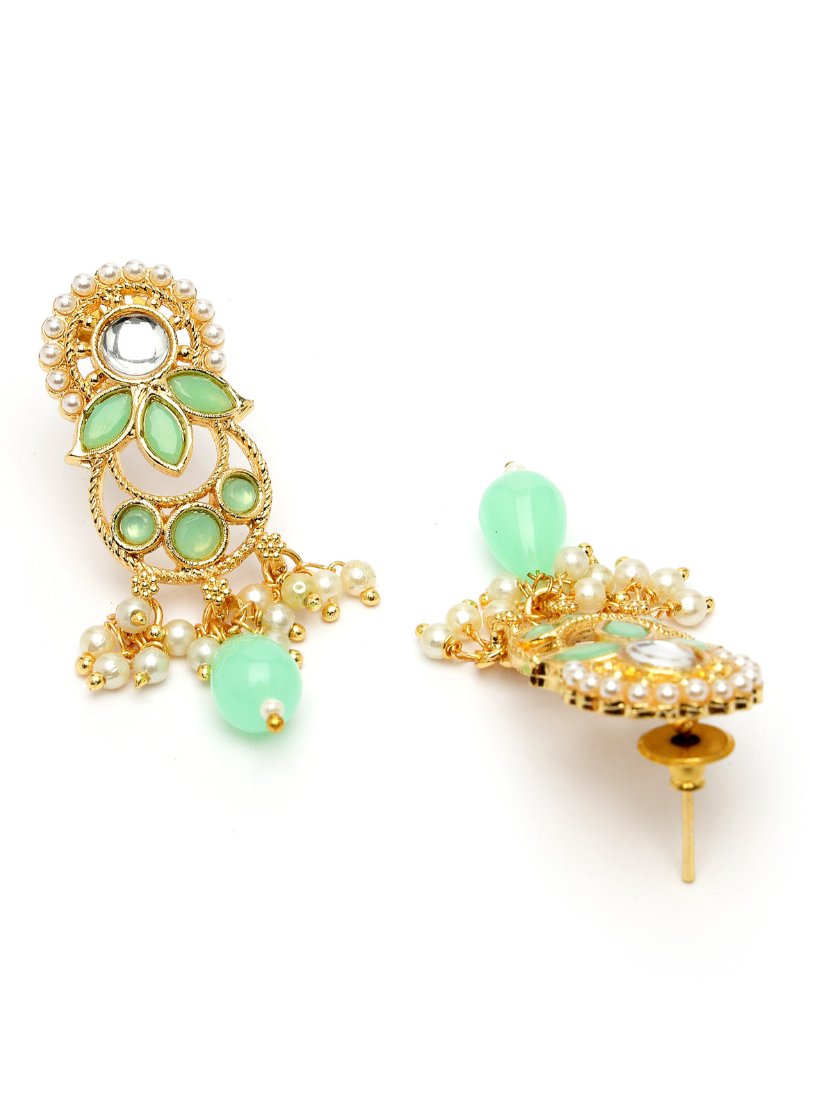 Sukkhi Attractive Gold Plated Pearls With AD Stones Studded Mint Green Multistrand Adjustable Choker Necklace Set & Studs Earrings For Women & Girls|Set of 1|NS106042
