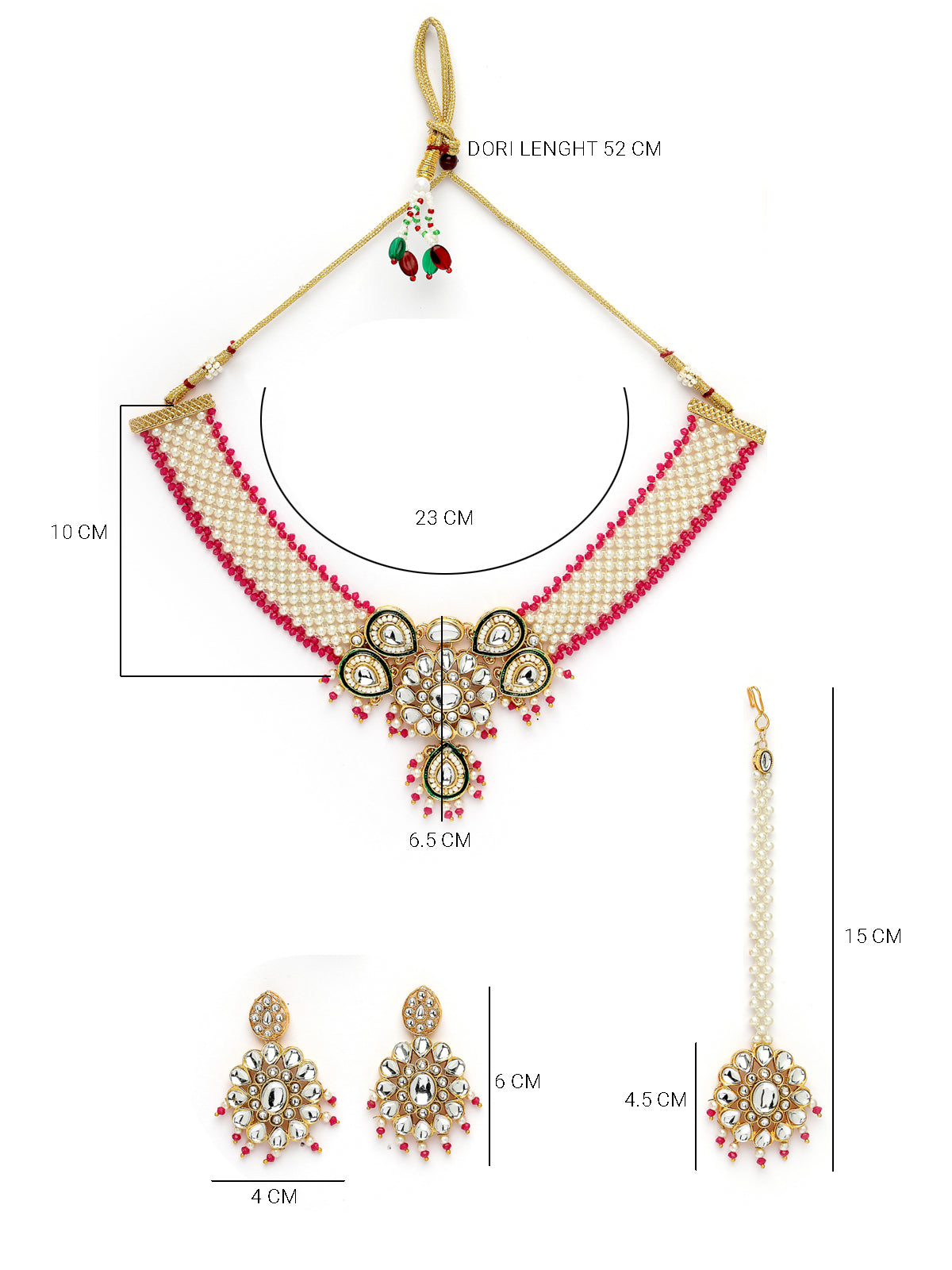 Sukkhi Pretty Pink Gold Tone White Pearls with Kundan Studded Choker Necklace Set with Floral Danger Earrings & Mangtikka Jewellery Set For Women & Girls|Set of 1|NS106043