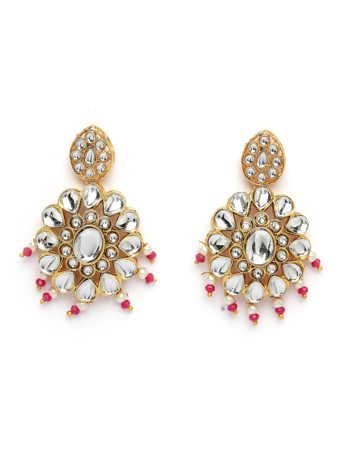 Sukkhi Pretty Pink Gold Tone White Pearls with Kundan Studded Choker Necklace Set with Floral Danger Earrings & Mangtikka Jewellery Set For Women & Girls|Set of 1|NS106043