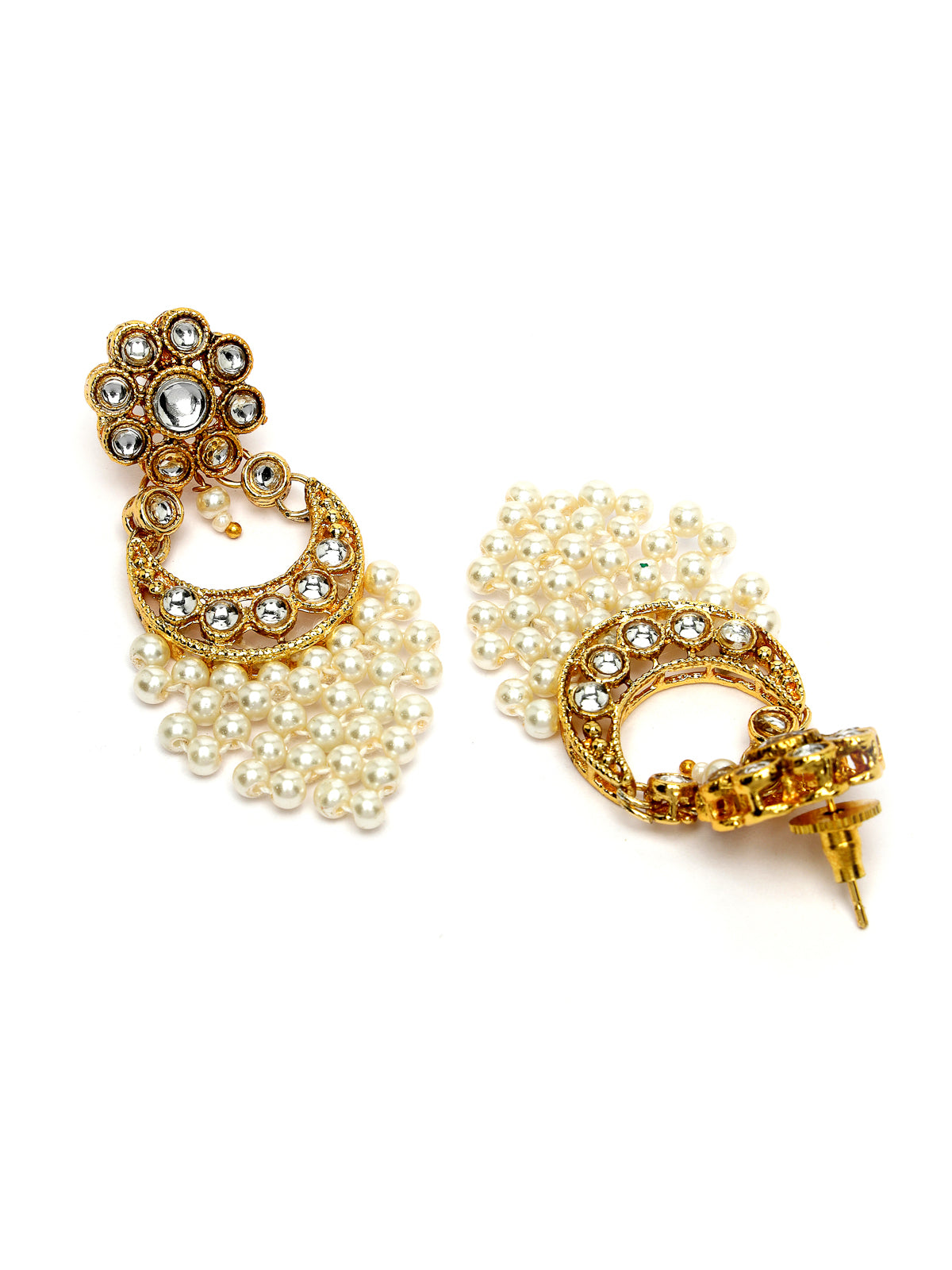 Sukkhi Glamorous Gold Tone Pearls with Crystals Stones Studded & Meenakari Work White Choker Necklace Set with Dangler Earrings & Maangtikka Jewellery Set For Women & Girls|Set of 1|NS106045