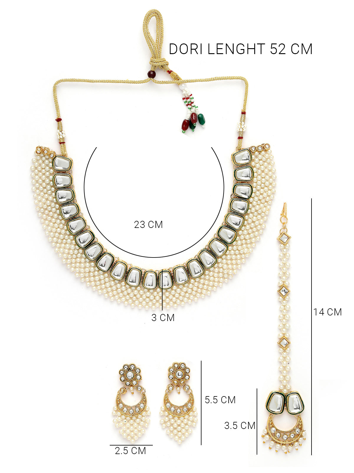 Sukkhi Glamorous Gold Tone Pearls with Crystals Stones Studded & Meenakari Work White Choker Necklace Set with Dangler Earrings & Maangtikka Jewellery Set For Women & Girls|Set of 1|NS106045