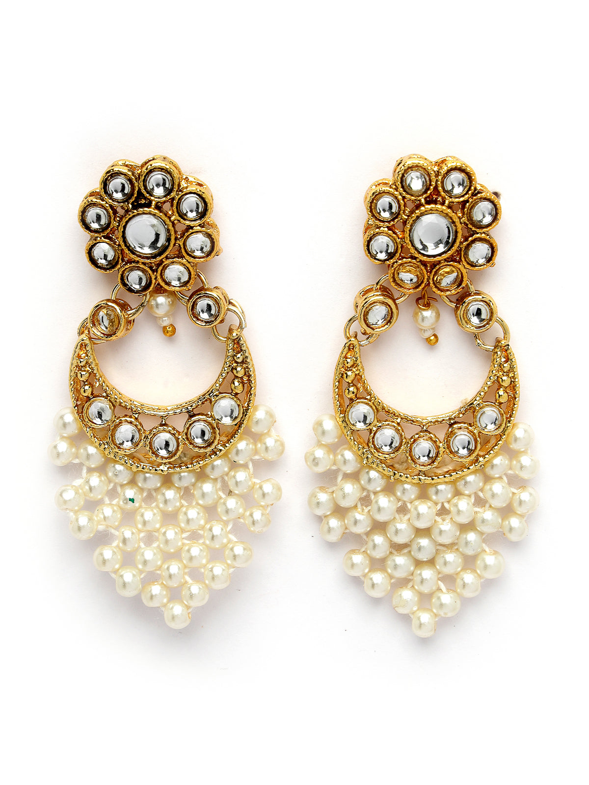 Sukkhi Glamorous Gold Tone Pearls with Crystals Stones Studded & Meenakari Work White Choker Necklace Set with Dangler Earrings & Maangtikka Jewellery Set For Women & Girls|Set of 1|NS106045