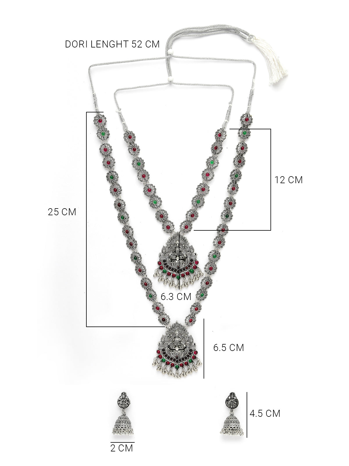Sukkhi Sparkling Oxidised Rhodium Silver Plated Choker & Long Temple Necklace Set with Jhumki/Jhumka Earring Jewellery Set For Women & Girls|Set of 1| NS106050