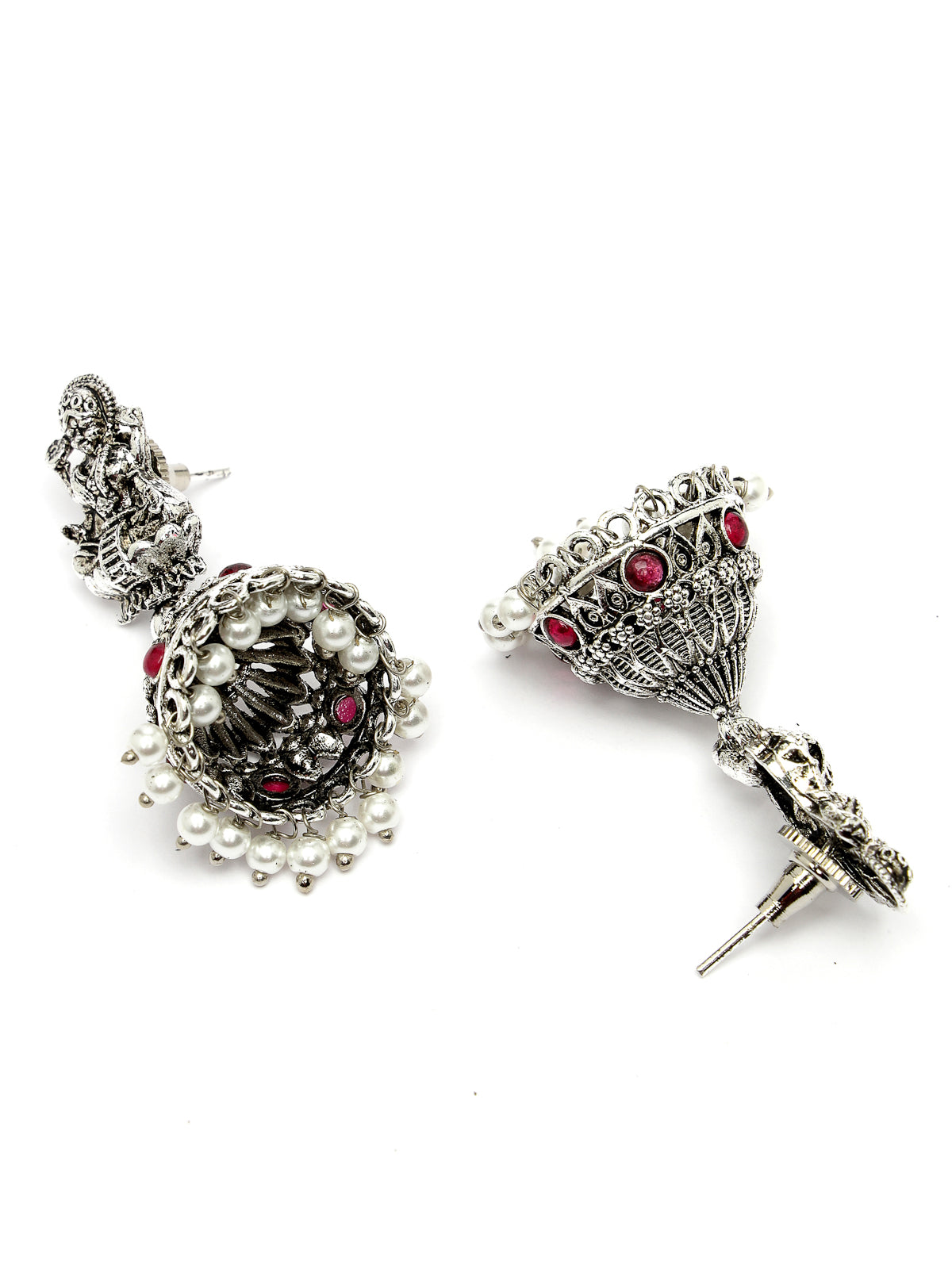 Sukkhi Classic-Inspired Oxidised German Silver Plated With Red AD Stones Studded Temple Choker Necklace Set with Jhumki/Jhumka Earrings Jewellery Set For Women & Girls| Set of 1|NS106051