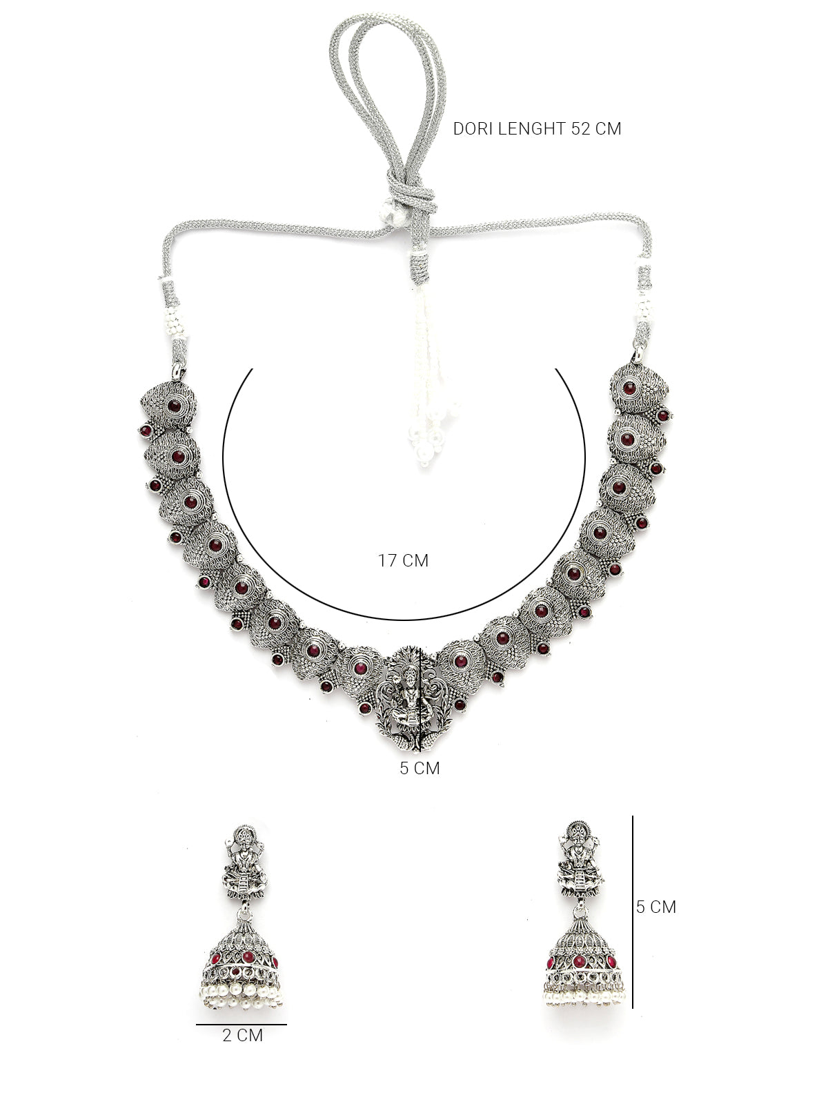Sukkhi Classic-Inspired Oxidised German Silver Plated With Red AD Stones Studded Temple Choker Necklace Set with Jhumki/Jhumka Earrings Jewellery Set For Women & Girls| Set of 1|NS106051