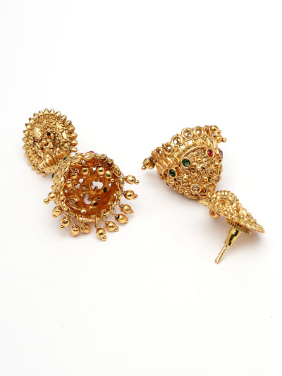 Sukkhi Artistic Gold Plated With Crystal Stones Temple Choker Necklace Set with Jhumki/Jhumka Earrings Jewellery Set for Women & Girls|Set of 1|NS106058