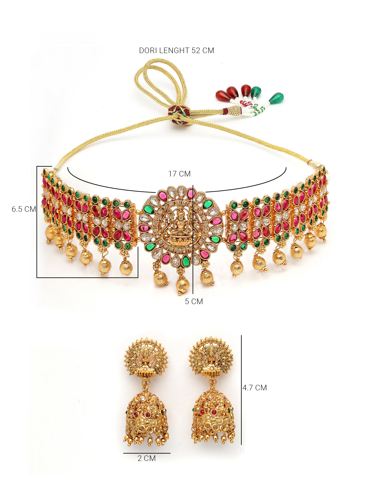 Sukkhi Artistic Gold Plated With Crystal Stones Temple Choker Necklace Set with Jhumki/Jhumka Earrings Jewellery Set for Women & Girls|Set of 1|NS106058