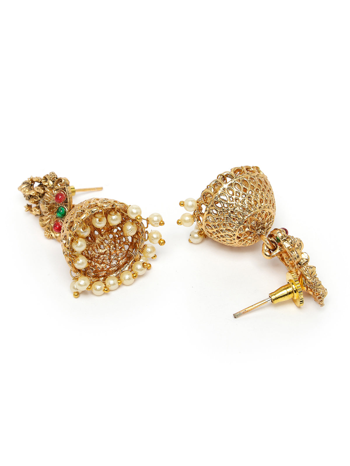 Sukkhi Eye-Catching Traditional Gold Plated Red Green AD Stones Studded Choker Temple Gold Haram Designs Necklace Set With Jhumki/Jhumka Earring Jewellery Set For Women & Girls|Set of 1|NS106059