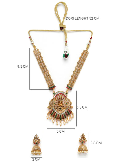 Sukkhi Eye-Catching Traditional Gold Plated Red Green AD Stones Studded Choker Temple Gold Haram Designs Necklace Set With Jhumki/Jhumka Earring Jewellery Set For Women & Girls|Set of 1|NS106059
