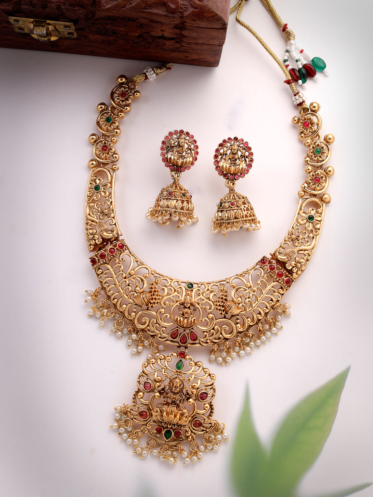 Sukkhi Iconic Style Traditional Gold Plated AD Stones Studded Temple Gold Haram Designs Long Necklace Set with Jhumki/Jhumka Earrings Jewellery Set For Women & Girls|Set of 1|NS106060