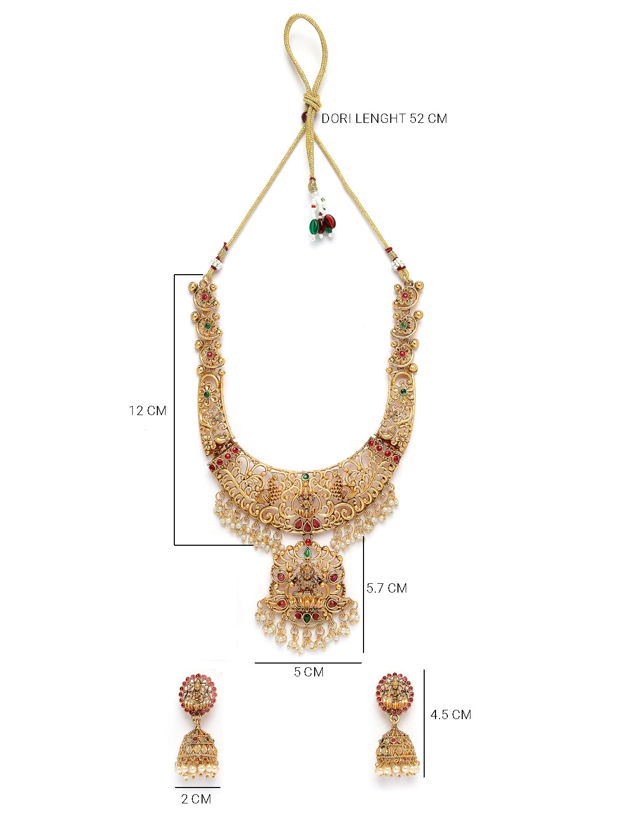 Sukkhi Iconic Style Traditional Gold Plated AD Stones Studded Temple Gold Haram Designs Long Necklace Set with Jhumki/Jhumka Earrings Jewellery Set For Women & Girls|Set of 1|NS106060