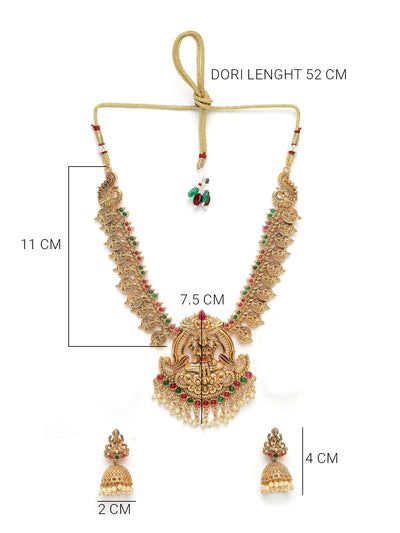 Sukkhi Festive Style Traditional Gold Plated AD Stones Studded Temple Gold Haram Designs Long Necklace with Jhumki/Jhumka Earrings Jewellery Set For Women & Girls|Set of 1|NS106061