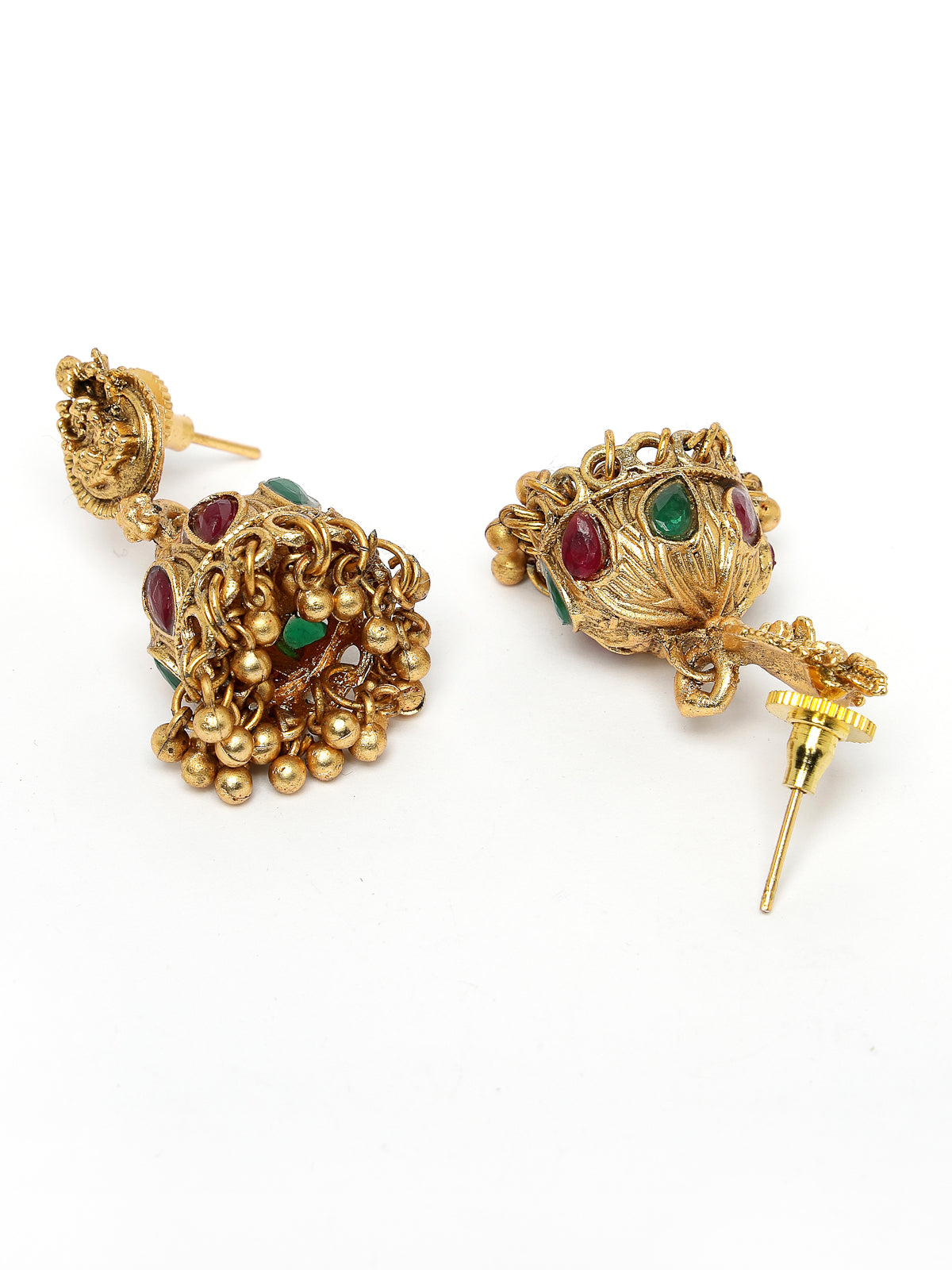 Sukkhi Classic Traditional Gold Plated AD Stones Studded Temple Gold Haram Designs Long Necklace Set with Jhumki/Jhumka Earrings Jewellery Set For Women & Girls|Set of 1|NS106062