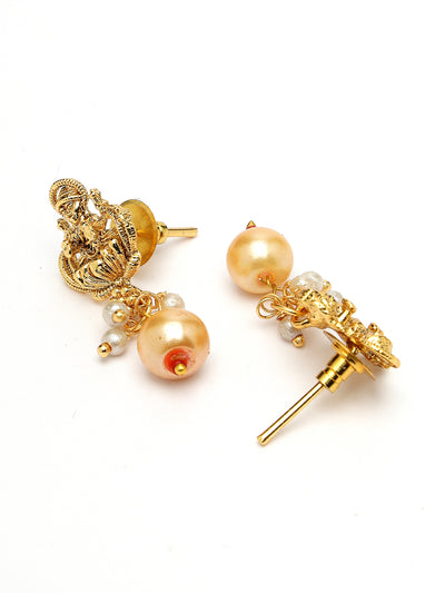 Sukkhi Ethnic Gold Plated Multistrand With White Beads Temple Choker Necklace Set with Drop Earring Jewellery Set For Women & Girls|Set of 1|NS106064