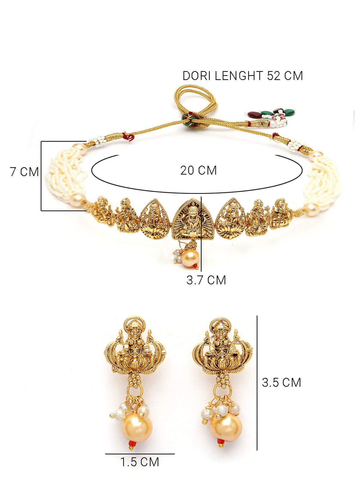 Sukkhi Ethnic Gold Plated Multistrand With White Beads Temple Choker Necklace Set with Drop Earring Jewellery Set For Women & Girls|Set of 1|NS106064